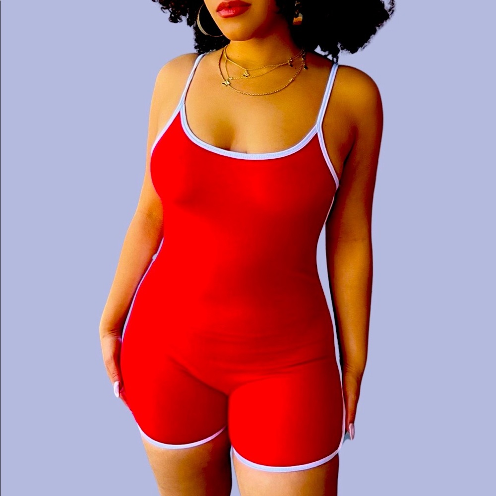 Spaghetti Strap Dolphin Trim Short Romper